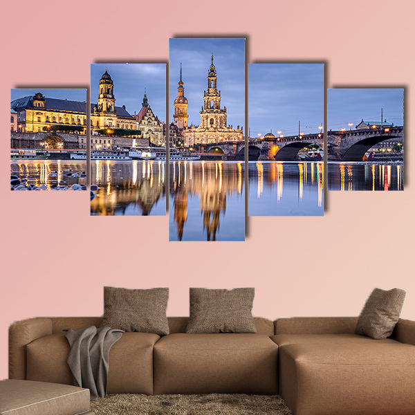 Dresden, Germany cityscape on the Elbe River multi panel canvas wall art