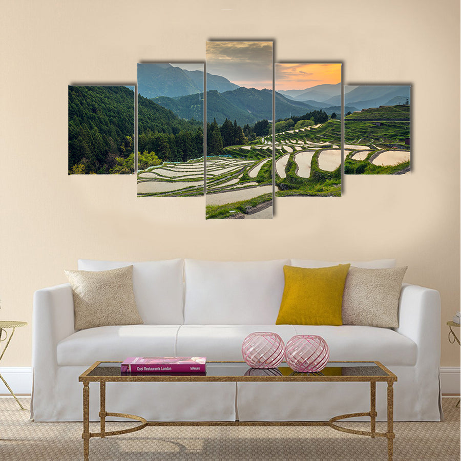 Japanese rice terraces at sunset. Maruyama-senmaida, Kumano, Japan, Wall Art
