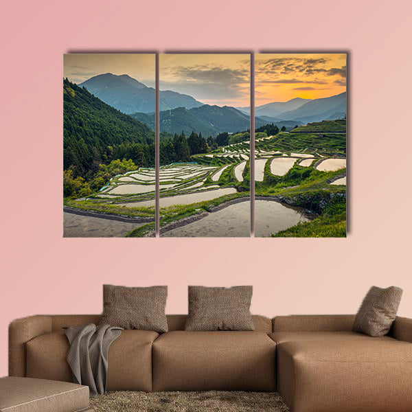 Japanese rice terraces at sunset. Maruyama-senmaida, Kumano, canvas wall art