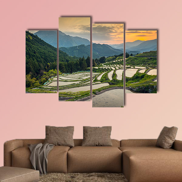 Japanese rice terraces at sunset. Maruyama-senmaida, Kumano, canvas wall art
