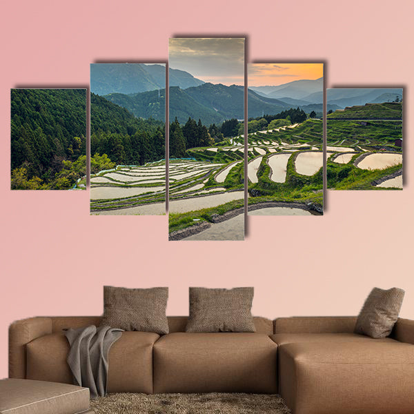 Japanese rice terraces at sunset. Maruyama-senmaida, Kumano, canvas wall art