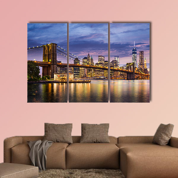 New York City, USA at twilight multi panel canvas wall art