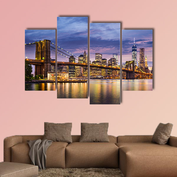 New York City, USA at twilight multi panel canvas wall art