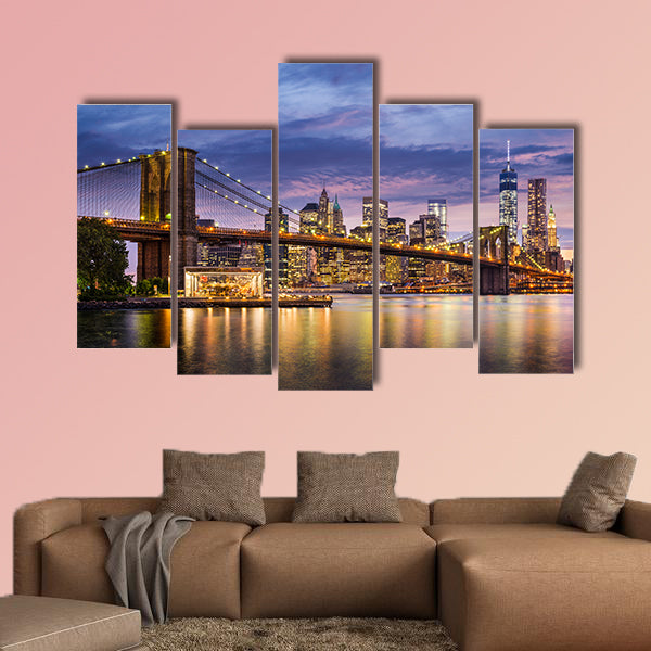 New York City, USA at twilight multi panel canvas wall art