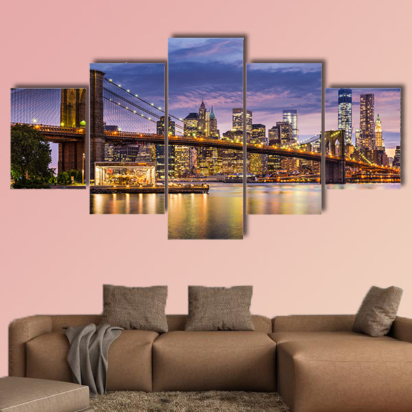 New York City, USA at twilight multi panel canvas wall art