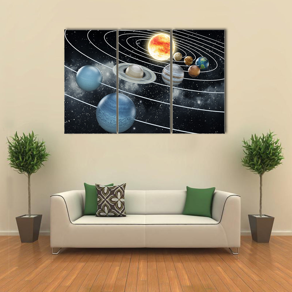 Eight Planets Illustration Of Solar System Multi Panel Canvas Wall Art
