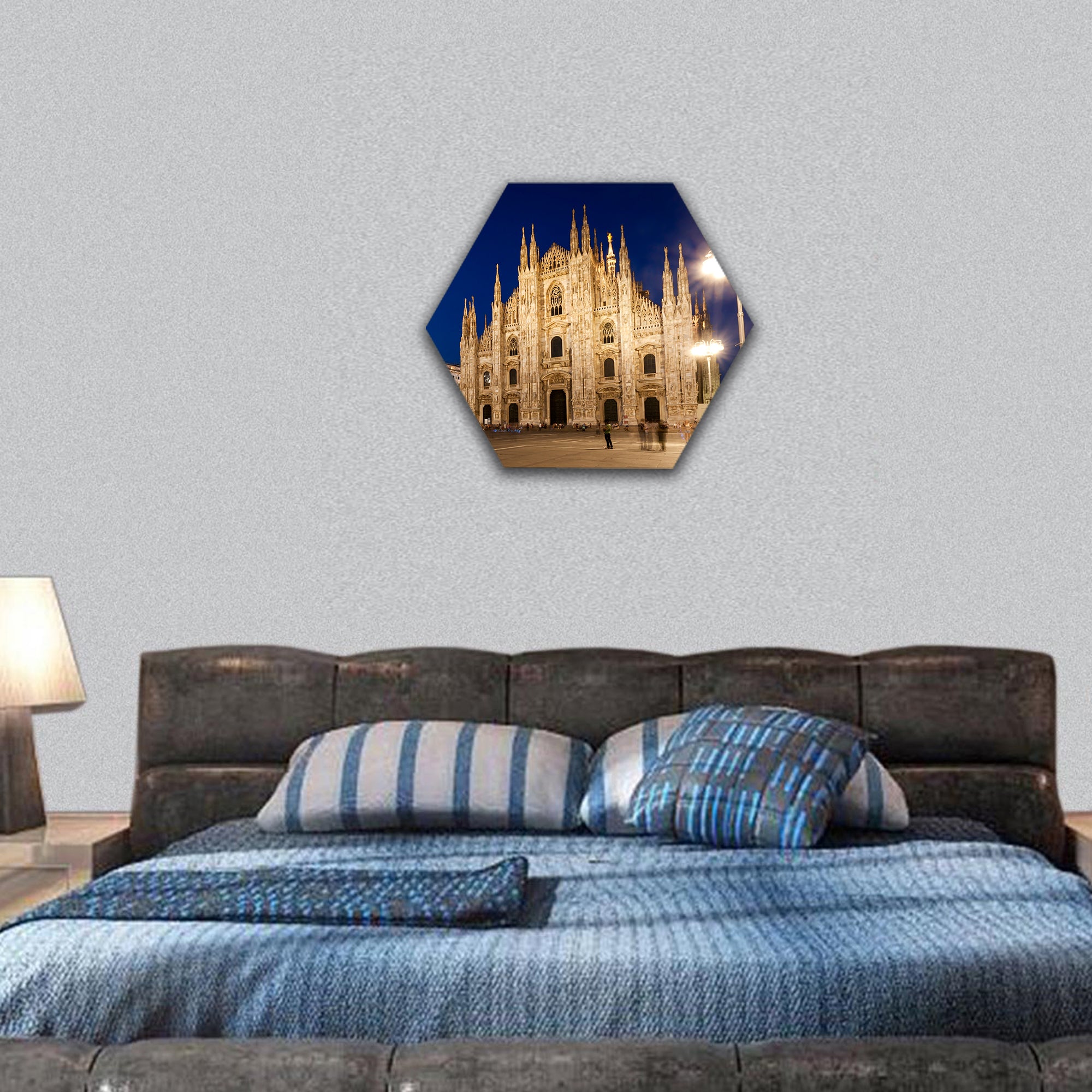 Milan Cathedral at night, Vittorio Emmanue hexagonal canvas wall art