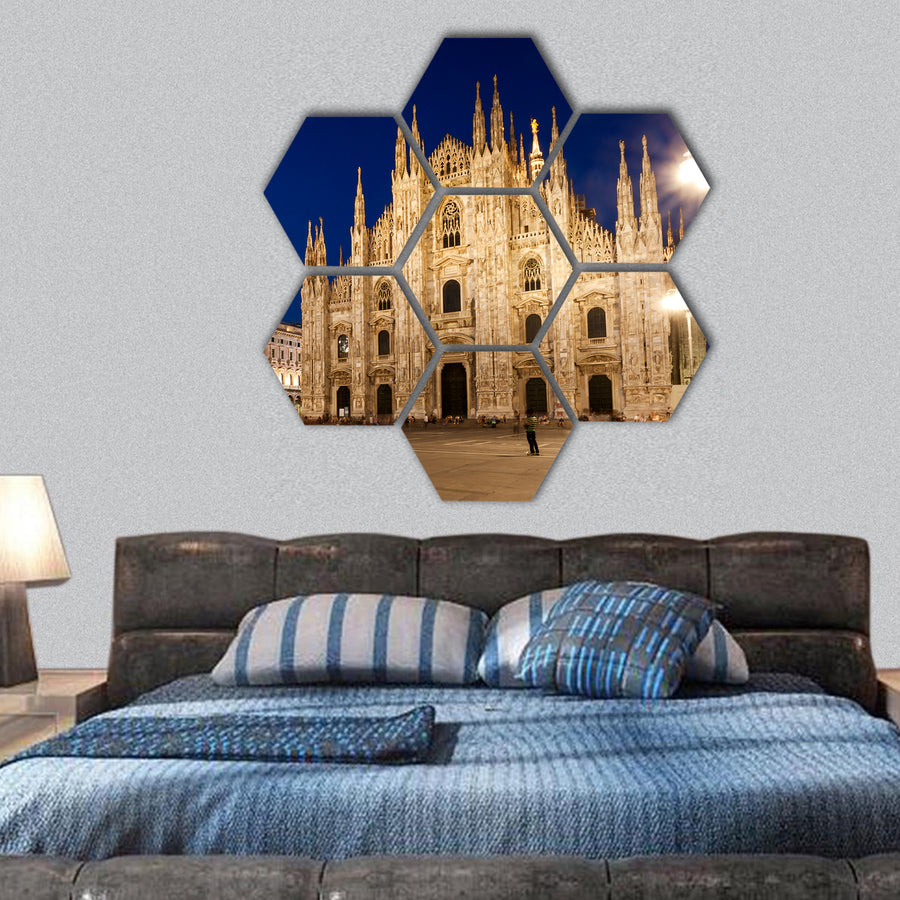 Milan Cathedral at night, Vittorio Emmanue hexagonal canvas wall art