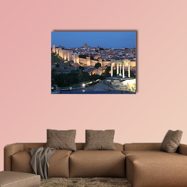 Medieval city of Avila illuminated at dusk castile and Leon, wall art