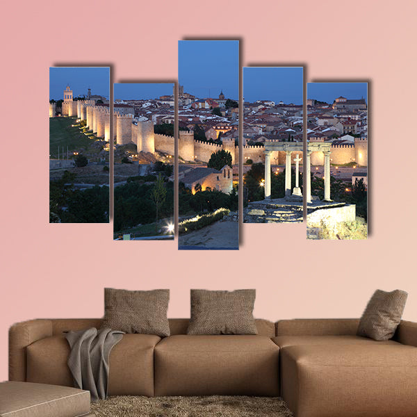 Medieval city of Avila illuminated at dusk castile and Leon, wall art