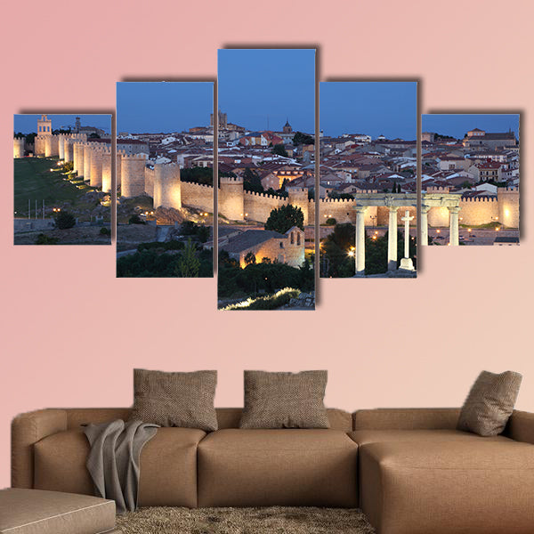 Medieval city of Avila illuminated at dusk castile and Leon, wall art