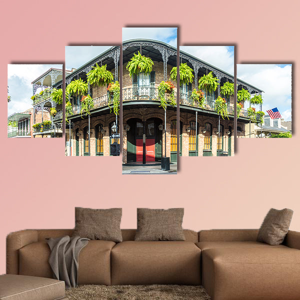 Historic building in the French Quarter Multi panel canvas wall art