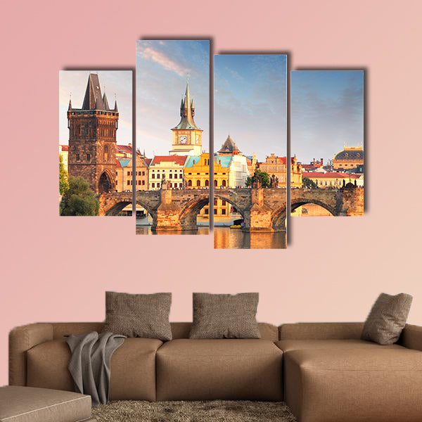Charles Bridge in Prague, Czech Republic multi panel canvas wall art