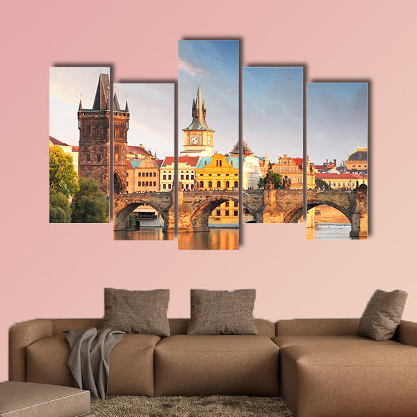 Charles Bridge in Prague, Czech Republic multi panel canvas wall art