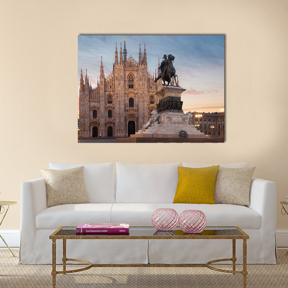 Elegant view of Milan Cathedral with Vittorio multi panel canvas wall art