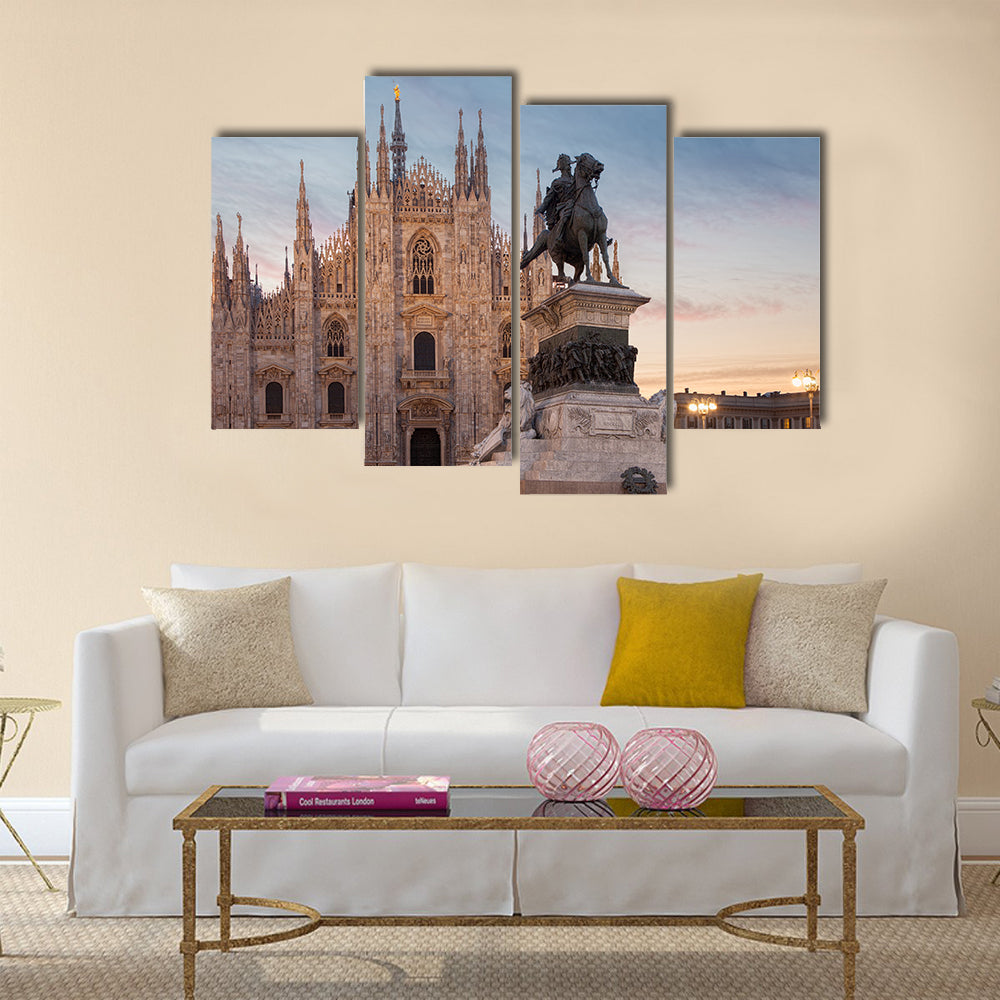 Elegant view of Milan Cathedral with Vittorio multi panel canvas wall art