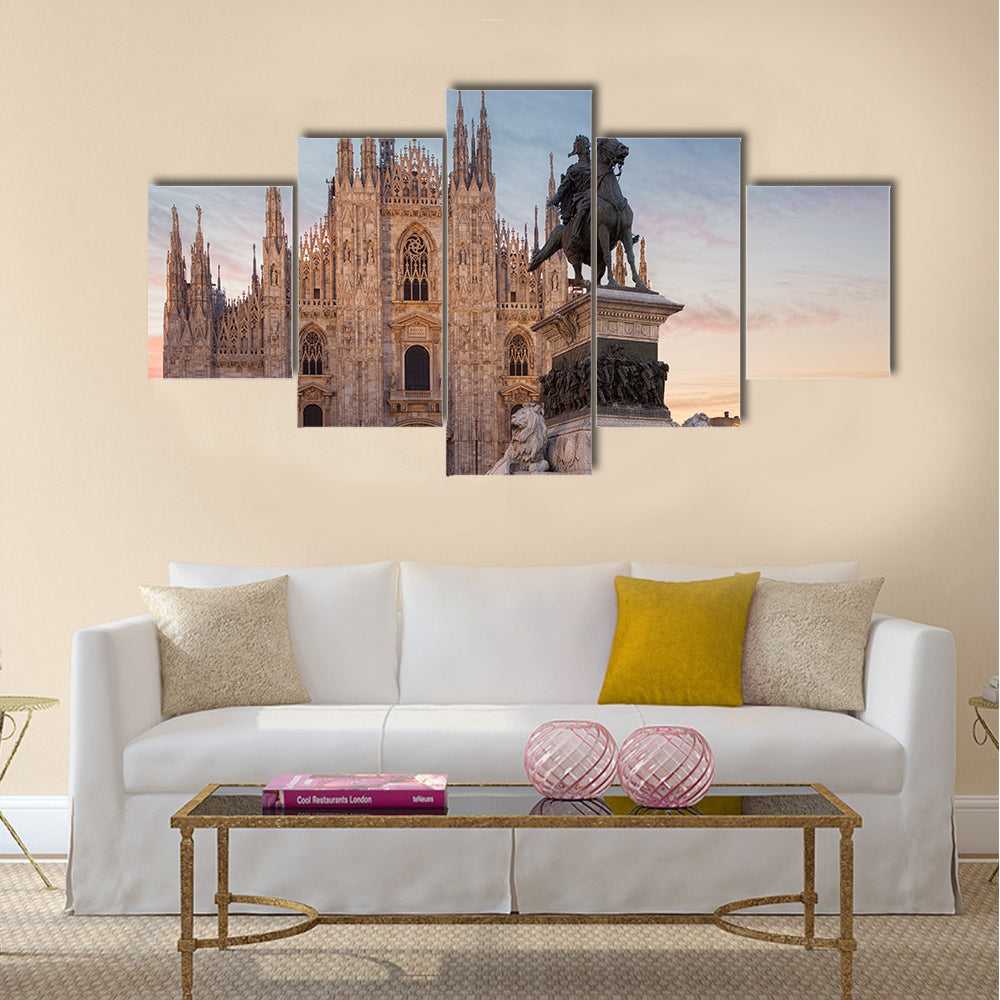 Elegant view of Milan Cathedral with Vittorio multi panel canvas wall art