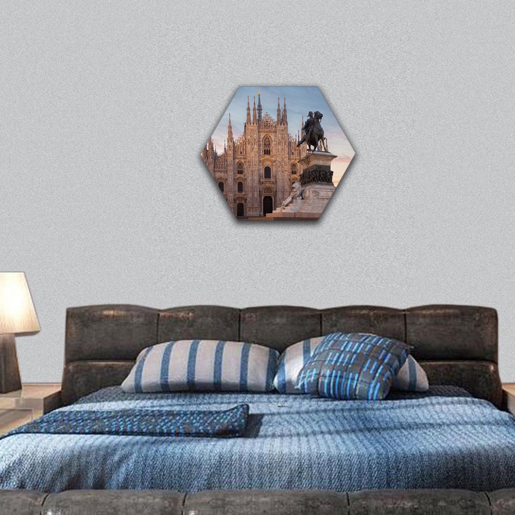 Milan Cathedral with Vittorio Emanuele II hexagonal canvas wall art