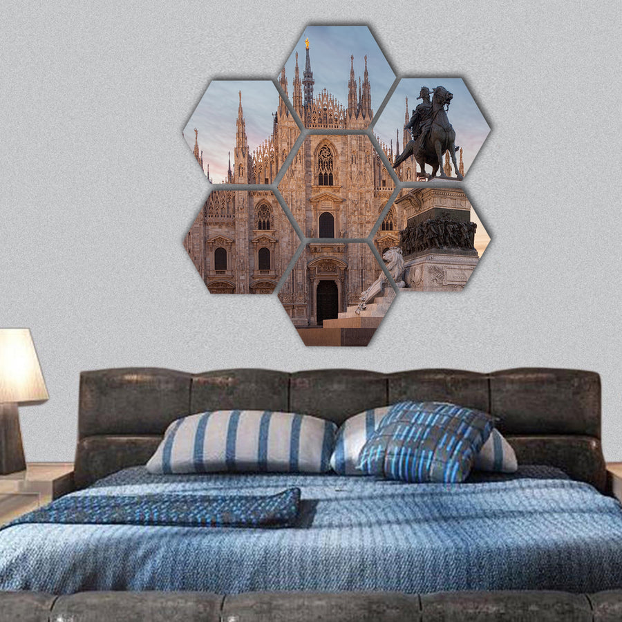 Milan Cathedral with Vittorio Emanuele II hexagonal canvas wall art