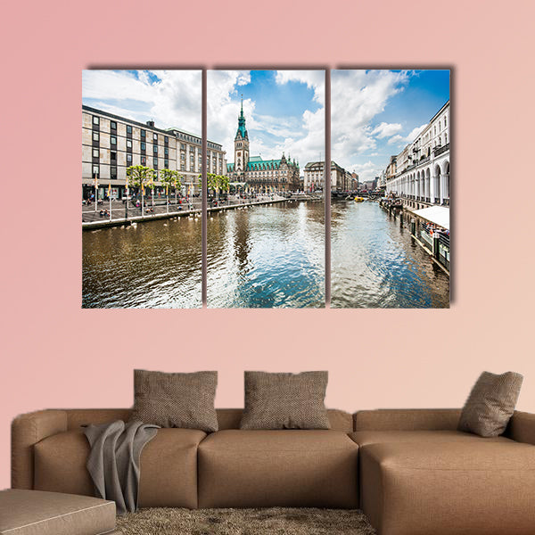 Beautiful view of Hamburg city center, Alster River, Germany wall art