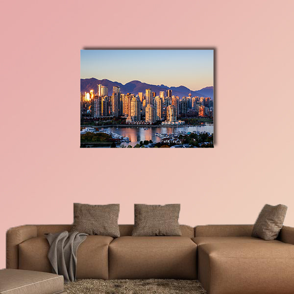 Vancouver cityscape catches the setting sun multi panel canvas wall art