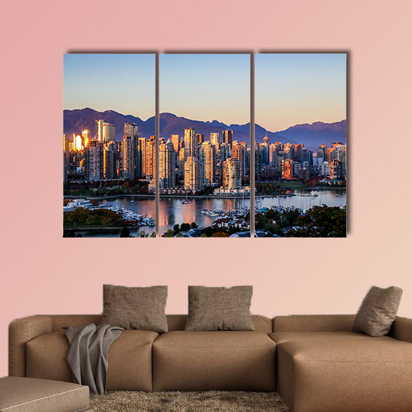 Vancouver cityscape catches the setting sun multi panel canvas wall art