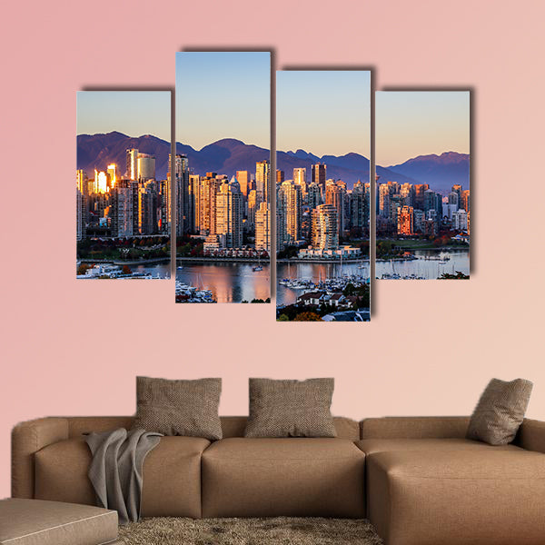 Vancouver cityscape catches the setting sun multi panel canvas wall art