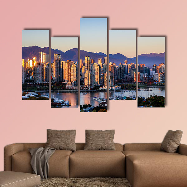 Vancouver cityscape catches the setting sun multi panel canvas wall art