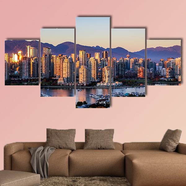 Vancouver cityscape catches the setting sun multi panel canvas wall art