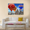 Hot air balloon turkey flag flying mountain valley Cappadocia Turkey, multi panel canvas wall art