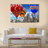 Hot air balloon turkey flag flying mountain valley Cappadocia Turkey, multi panel canvas wall art