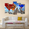 Hot air balloon turkey flag flying mountain valley Cappadocia Turkey, multi panel canvas wall art