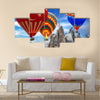 Hot air balloon turkey flag flying mountain valley Cappadocia Turkey, multi panel canvas wall art