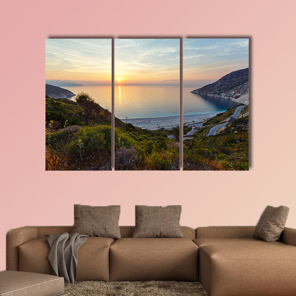 The sea sunset view of Myrtos Beach multi panel canvas wall art