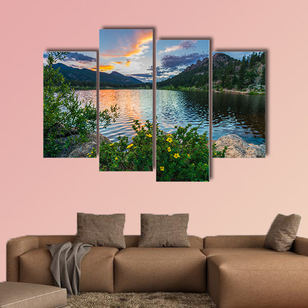 Beautiful sunset sky over Lily Lake, Rocky Mountain multi panel canvas wall art
