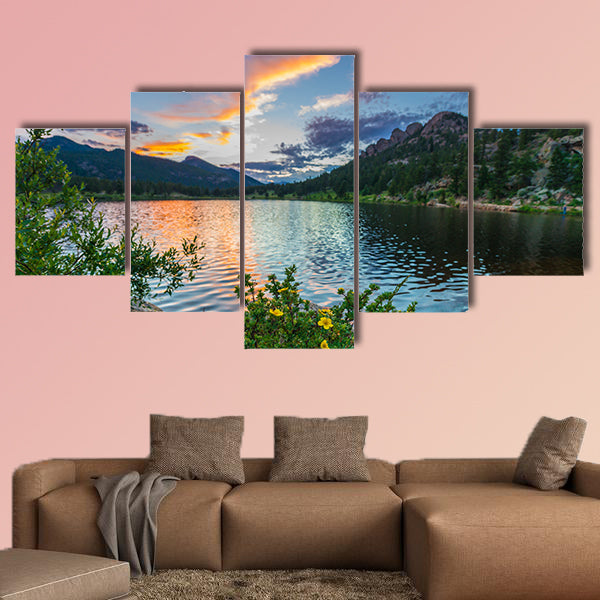 Beautiful sunset sky over Lily Lake, Rocky Mountain multi panel canvas wall art