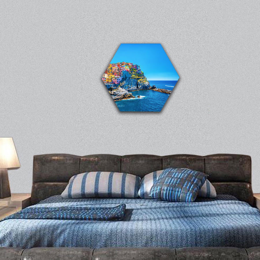 Cityscape on the mountains over sea, Europe hexagonal canvas wall art