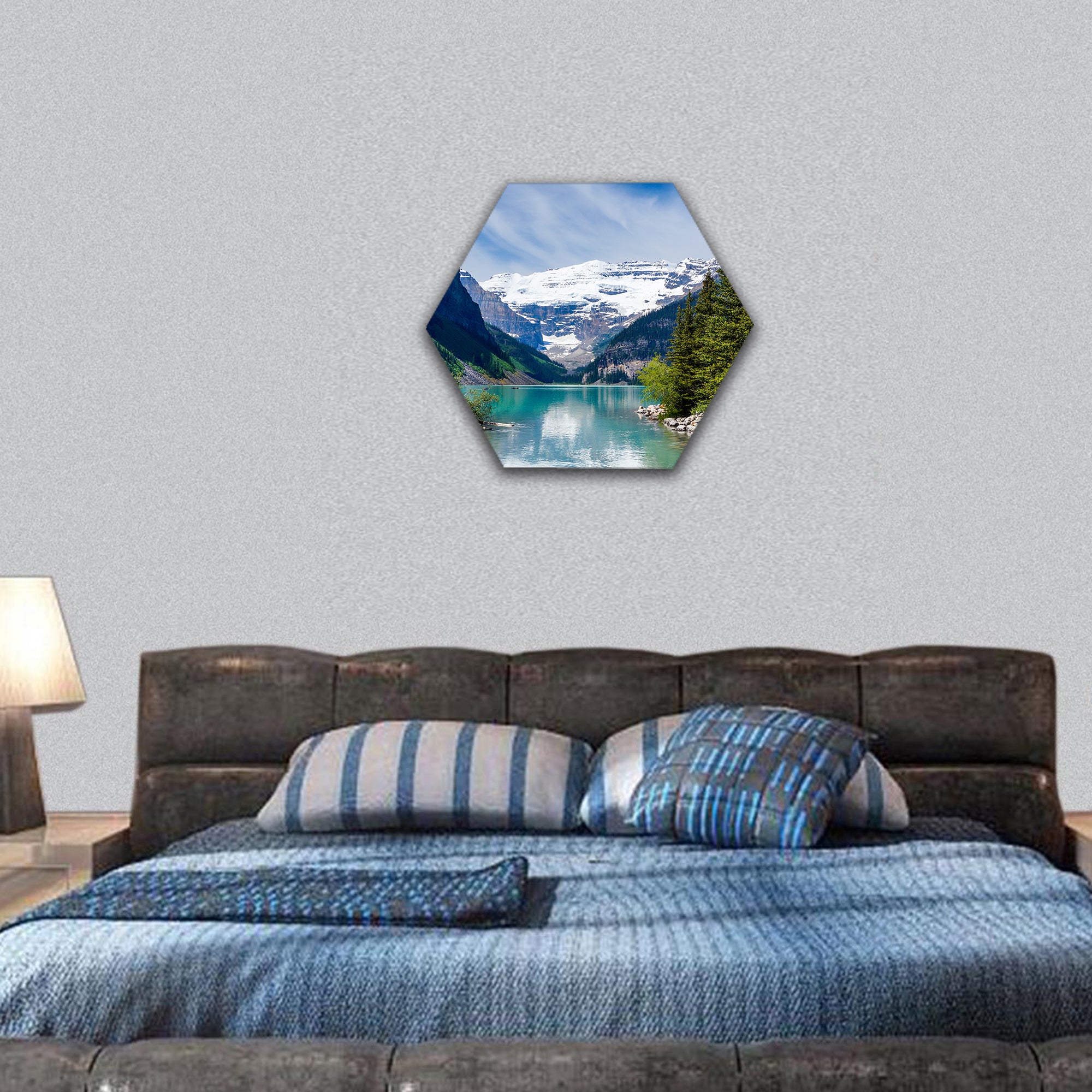 Lake Louise with Victoria Glacier in the background hexagonal canvas wall art