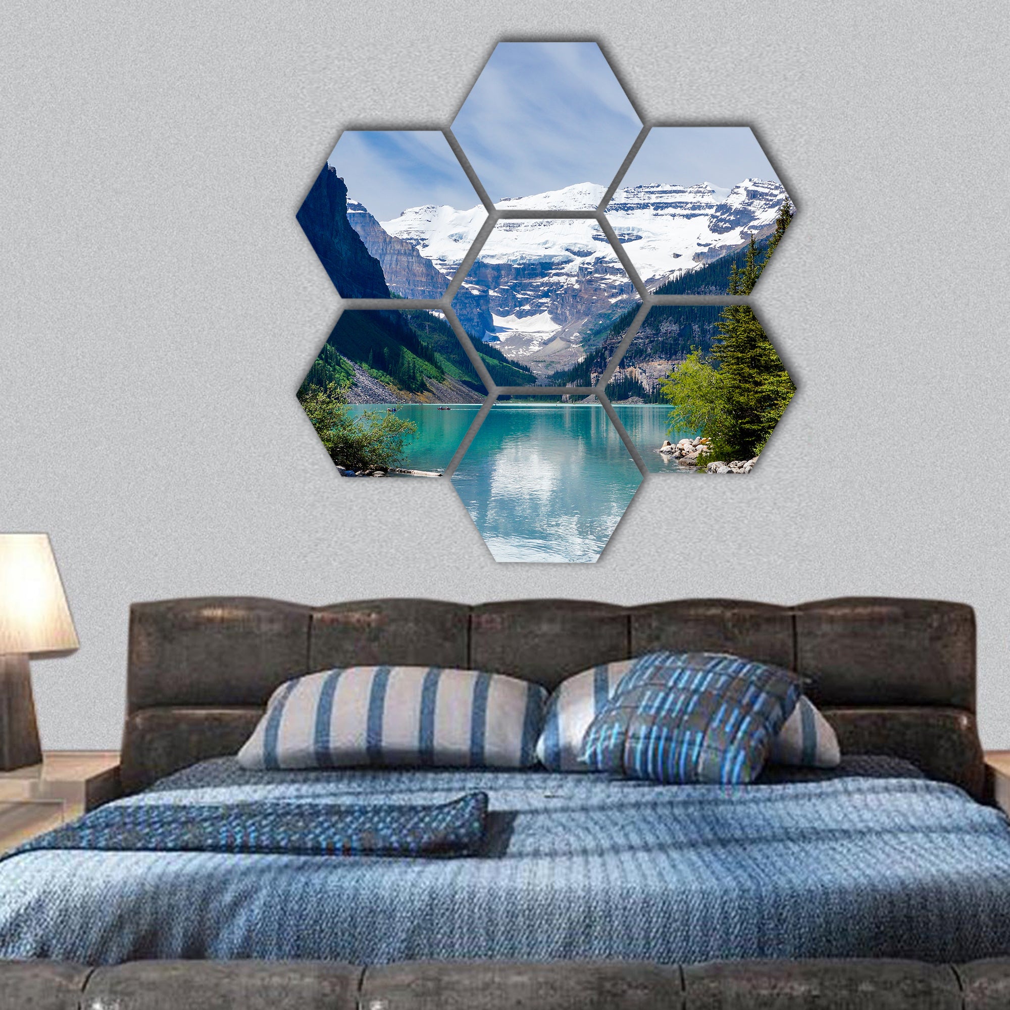 Lake Louise with Victoria Glacier in the background hexagonal canvas wall art