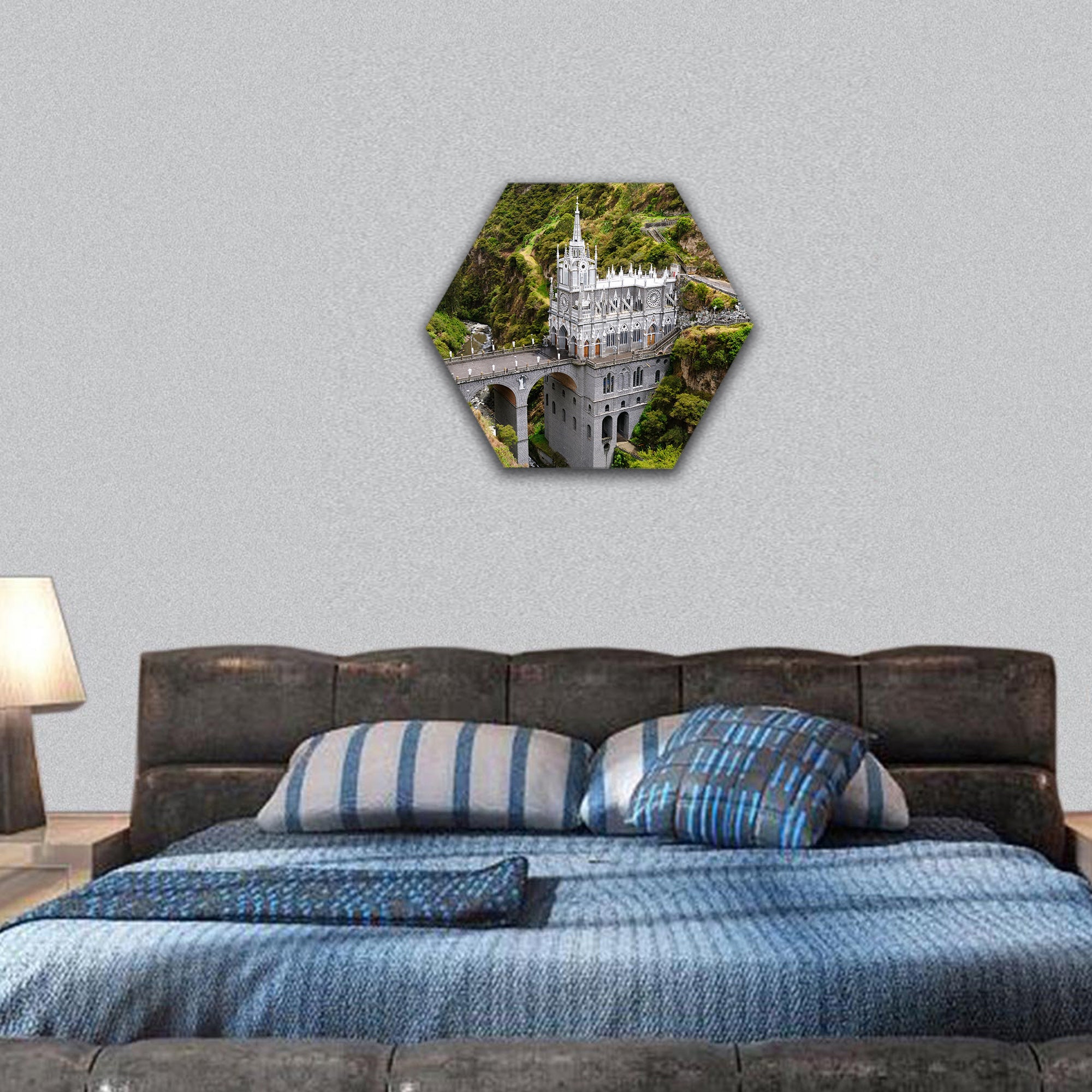 Church of Las Lajas Colombia hexagonal canvas wall art