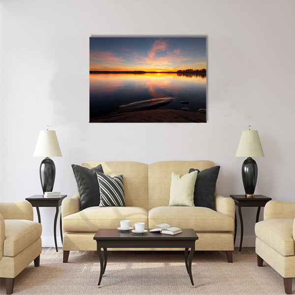 Still sea water with sunrise Multi panel canvas wall art