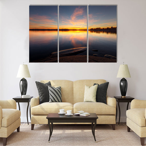 Still sea water with sunrise Multi panel canvas wall art