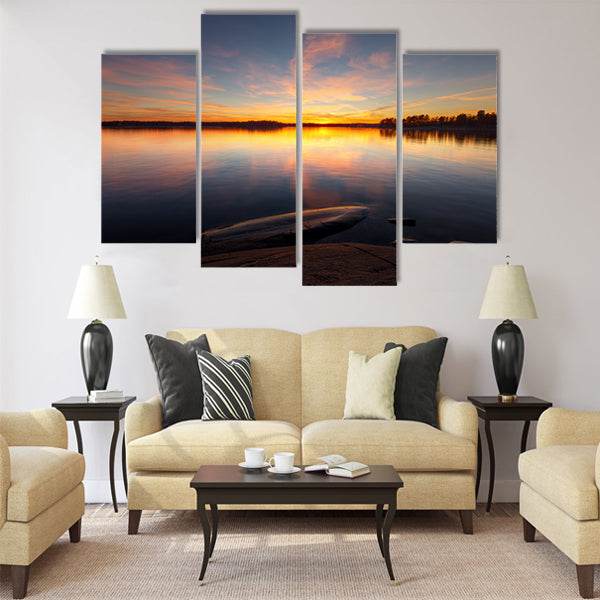 Still sea water with sunrise Multi panel canvas wall art