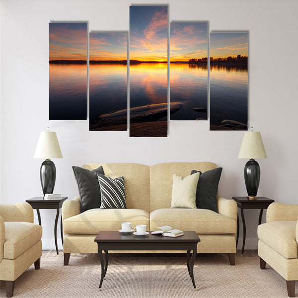 Still sea water with sunrise Multi panel canvas wall art