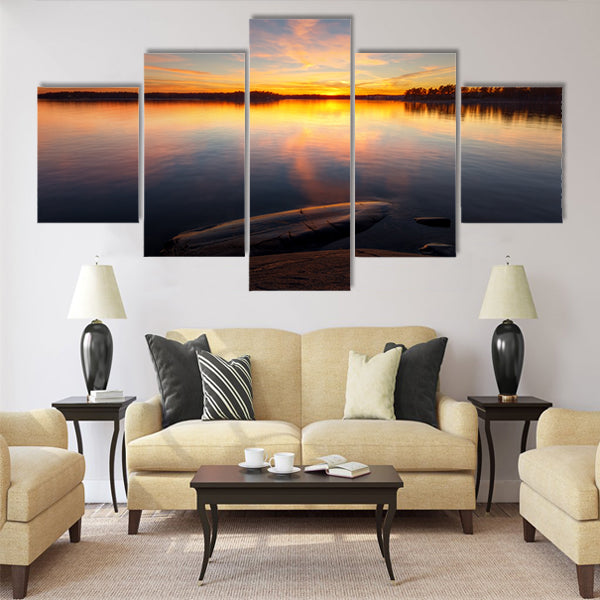 Still sea water with sunrise in coast of Helsinki Multi panel canvas wall art