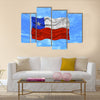 illustration of waving Chilean Flag on blue sky Multi panel canvas wall art