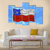 illustration of waving Chilean Flag on blue sky Multi panel canvas wall art