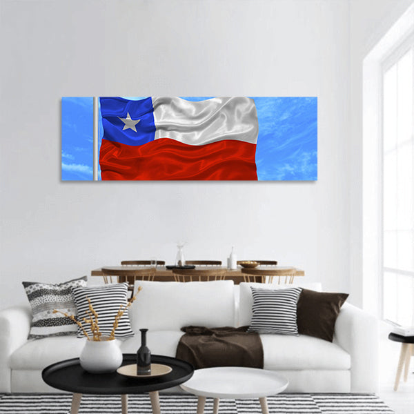 illustration of waving Chilean Flag on blue sky panoramic canvas wall art
