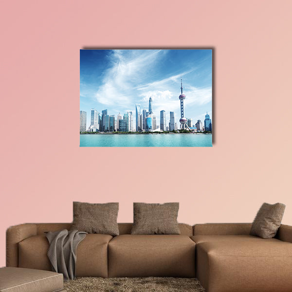Shanghai skyline and sunny day multi panel canvas wall art