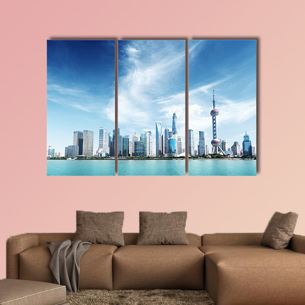 Shanghai skyline and sunny day multi panel canvas wall art